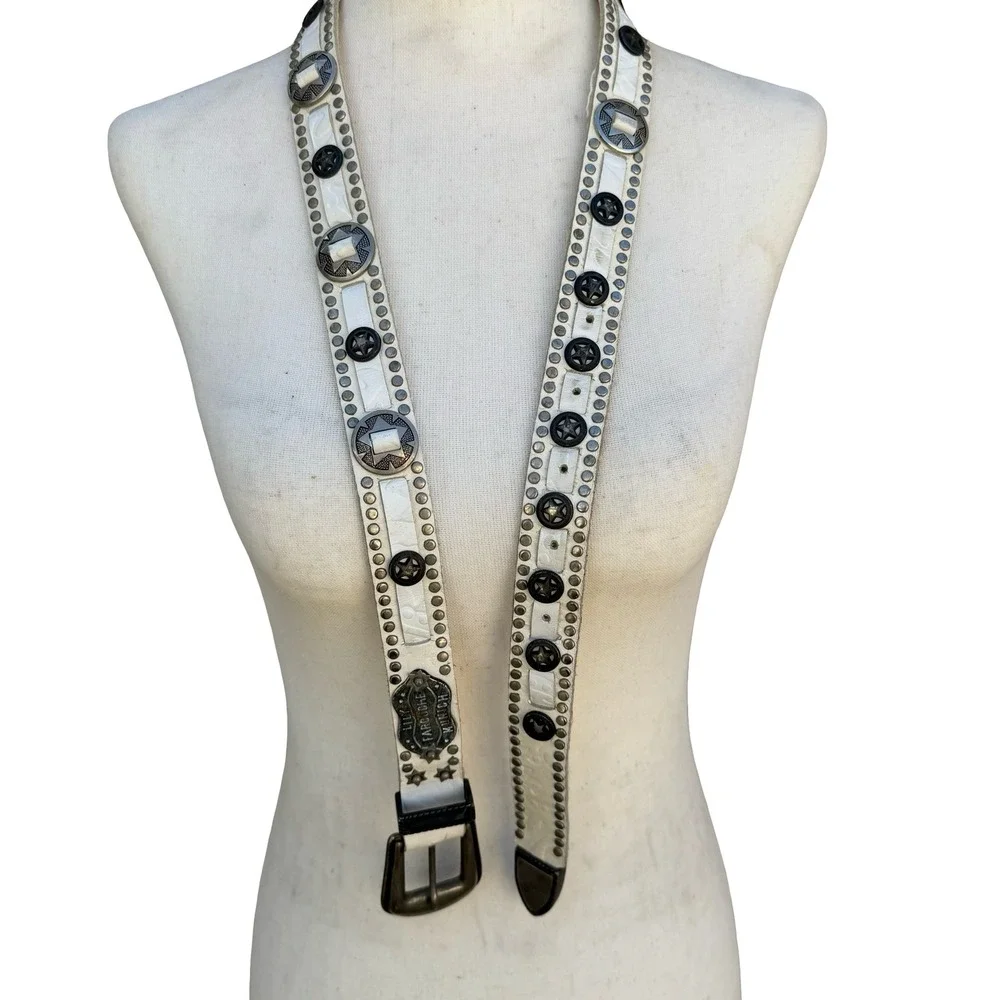 Lily Farouche Munich Vintage White Leather Studded Star Concho Belt West Germany